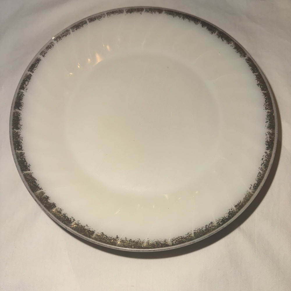 Vintage Fire King Milk Glass Swirl Plates 9" with Gold Trim Set Of 8